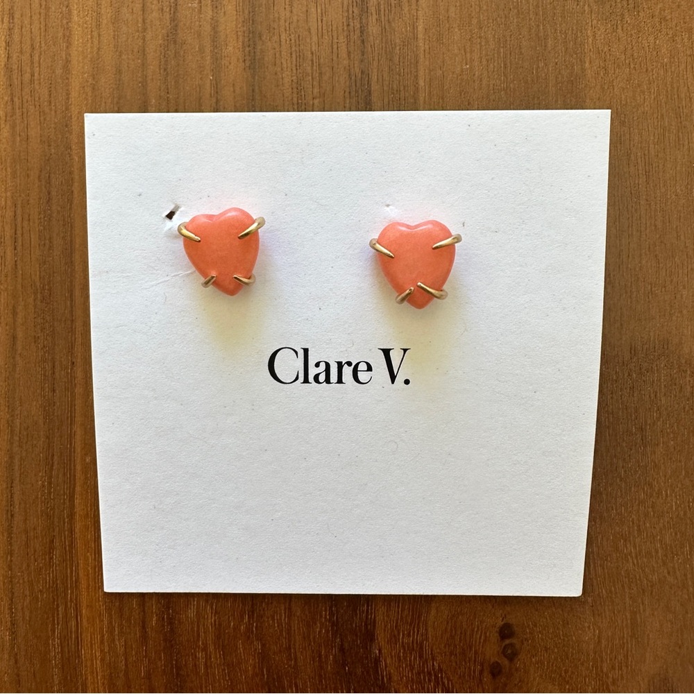 NWT Clare V. Heart Stud Earrings in Coral Pink